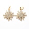 Brass Micro Pave Clear Cubic Zirconia Pendants, with Jump Rings, Snowflake, Golden, 17.5x15.5x2.5mm, Hole: 3mm