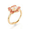Flower Brass Enamel Adjustable Rings Setting, For Half-drilled Beads, Real 18K Gold Plated, Dark Salmon, Pin: 0.5mm, Flower: 14x16mm