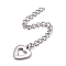 Tarnish Resistant 304 Stainless Steel Chain Extender, Curb Chain, with 202 Stainless Steel Charms, Hollow Heart, Stainless Steel Color, 66mm, Link: 3.7x3x0.5mm, Heart: 11x10x1mm
