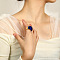 Fashionable 304 Stainless Steel & Glass Finger Rings for Women, Real 18K Gold Plated, Medium Blue, US Size 7(17.3mm)