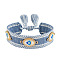 Evil Eye Adjustable Polyester & Alloy & Resin Enamel & Rhinestone Slider Bracelets, Macrame Bracelets for Women, with Tassels, Steel Blue, 5.91~9.45 inch(15~24cm)