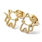 304 Stainless Steel Stud Earrings, Hollow Cat, Golden, 12x11mm
