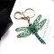 Alloy Rhinestone Keychain, Dragonfly, Emerald, Pendant: 75x90mm