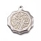 Non-Tarnish 201 Stainless Steel Pendants, Flat Round with Tree of Life, Stainless Steel Color, 26x23x2.5mm, Hole: 1.8mm