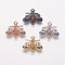 Brass Cubic Zirconia Links, Bees, Colorful, Mixed Color, 14.5x16.5x3mm, Hole: 1mm