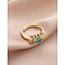 Brass Micro Pave Cubic Zirconia Adjustable Finger Rings, Crab, Golden, Turquoise, Inner Diameter: 17mm