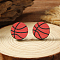 Red Wooden Stud Earrings, Platinum, Basketball