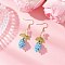 Flower 304 Stainless Steel Glass Seed Beads Dangle Earrings, with Baking Painted Pearlized Glass Pearl & Transparent Acrylic Charms, Golden, Light Sky Blue, 56x13.5mm