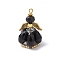 Faceted Glass Pendants, Angel Charm, with Antique Golden Alloy Wing and Golden Iron Loop & Glass Pearl Beads & Glass Seed Beads, Black, 31x20x20mm, Hole: 2mm