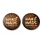 Wood Pendants, Flat Round with Word HAND MADE Charms, Coconut Brown, 39.5~40.5x5~5.5mm, Hole: 1.4mm