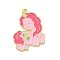 Alloy Enamel Pendants, Golden, Unicorn Charm, Pink, 30x21x1mm, Hole: 1.8mm