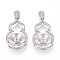 925 Sterling Silver Micro Pave Cubic Zirconia Peg Bail Pendants, Gourd, for Half Drilled Beads, Platinum, 33x19x5.5mm, Hole: 6x2~2.8mm, Pin: 1mm