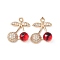 Brass & Glass Micro Pave Cubic Zirconia Pendants, Cherry, Light Gold, 17x14.5x7mm, Hole: 1.2mm