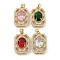 Brass Micro Pave Clear Cubic Zirconia Pendants, with Glass, Rectangle, Mixed Color, 22.5x15x8mm, Hole: 4x2.5mm