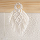 綿ロープマクラメ織りタペストリー壁掛け  自由奔放に生きるスタイルの吊り下げ飾り、木製リングホルダー付き  家の装飾のための  フローラルホワイト  170mm MAKN-PW0001-017A-1
