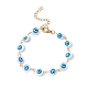 Natural Shell Flat Round with Evil Eye Link Chain Bracelet with Enamel BJEW-C015-21G-2