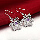 Silver Color Plated Brass Cubic Zirconia Snowflake Dangle Earrings EJEW-BB12300-4