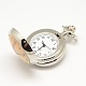 作る懐中時計のネックレスのための混合スタイル開閉フラットラウンド合金印刷磁器クォーツ時計ヘッド  プラチナ  40x29.5x15mm WACH-M111-M-3