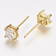 Brass Cubic Zirconia Ear Studs EJEW-P102-01G-2