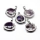 Flat Round with Dragon Platinum Plated Brass Natural & Synthetic Mixed Stone Pendants G-F228-24-RS-2