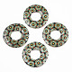 印刷された木製のペンダント  花柄のドーナツ  ミディアムアクアマリン  45x5mm  穴：1.6mm X-WOOD-S045-104D-1