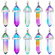 SUNNYCLUE 1 Box 10Pcs Bullet Shaped Charms Wrapped Faceted Glass Charms Bulk Large Charm Imitation Hexagonal Crystal Pointed Quartz Pendants Colorful Charms for Jewelry Making Charm Adult DIY Craft KK-SC0003-08-1