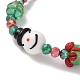 Christmas Tree & Snowman & Gift Box Lampwork & Glass Stretch Bracelets for Women BJEW-TA00258-4