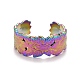 Placcatura ionica color arcobaleno (ip) 304 anello per polsino aperto a foglia in acciaio inossidabile per donna RJEW-A005-16-1