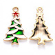 合金エナメルチャーム  クリスマスのために  スター付きクリスマスツリー  ライトゴールド  カラフル  27x16x2.5mm  穴：2mm X-ENAM-S121-100-1