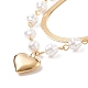 Double Chains Multi Layered Necklaces with Acrylic Pearl Beaded and Heart Charms NJEW-D296-15G-2