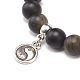 2 pièces 2 bracelets extensibles en obsidienne et jade blanc avec éclat doré naturel sertis de breloques en alliage yin yang BJEW-JB08446-6
