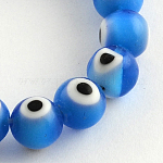 Main ronde perles au chalumeau mauvais œil brins, Dodger bleu, 8mm, Trou: 1mm, Environ 48 pcs/chapelet, 13.7 pouce