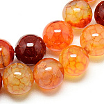 Chapelets de perles veines de dragon en agate naturelle, teinte, ronde, orange foncé, 8mm, Trou: 1mm, Environ 48 pcs/chapelet, 14.96 pouce