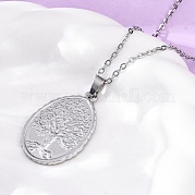 Овальное дерево жизни ожерелья из нержавеющей стали 304 NJEW-M096-10P