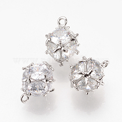 Breloques en laiton avec zircone cubique, Sans cadmium & sans nickel & sans plomb, cube, platine, 12x9x9mm, Trou: 1mm