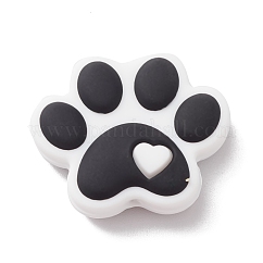 Cuentas de silicona ecológicas de grado alimenticio con estampado de pata de perro, hacer collares diy, negro, 24x29.5x8.3mm, agujero: 2 mm