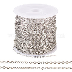 Cadenas portacables planas de hierro recubiertas de latón, soldada, con carrete, Plano Oval, Platino, 2x1.5x0.3mm, aproximadamente 32.81 pie (10 m) / rollo