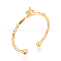 Supports de bagues à chevilles en laiton, supports de bague réglables pour perles à moitié percées, Sans cadmium & sans nickel & sans plomb, véritable 18k plaqué or, 4mm, réglable, pin: 0.7~0.8 mm