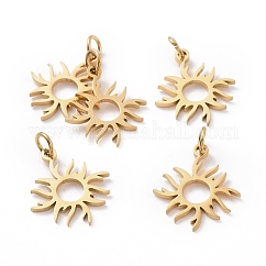 Ciondoli per eclissi solare in acciaio inossidabile 201 con placcatura sotto vuoto in PVD, placcato di lunga durata, sole, oro, 17x16x1mm, Foro: 3 mm