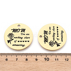 母の日 201 ステンレススチールペンダント  フラットラウンドい形に「ママ」と「卵」の文字  ゴールドカラー  30x1.5mm  穴：2mm&nbsp;LS-STAS-T064-37G-33