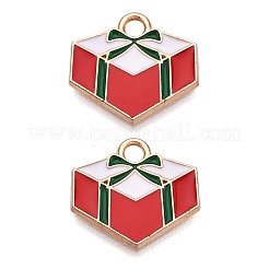 クリスマステーマ合金エナメルペンダント  カドミウムフリー＆鉛フリー  ライトゴールド  ボックス  15x16x1mm  穴：2mm&nbsp;ENAM-T020-10O