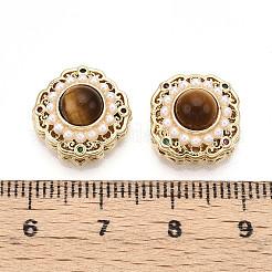 Латунные разноцветные кубические цирконии и ромбовидные бусины из натурального тигрового глаза KK-N258-13G