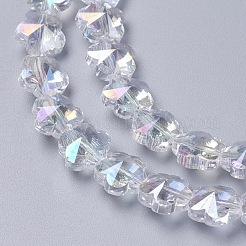 電気メッキガラスビーズセット  多面カット  花  ABカラーメッキ  透明  9.5~10x6~6.5mm  穴：1mm  約25個/連  9.25インチ（23.5cm）&nbsp;X-EGLA-J148-A-AB01
