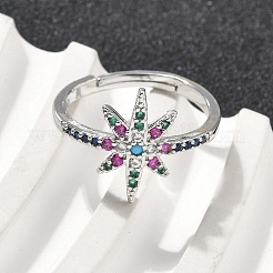 Женские кольца на палец из латуни с микропаве и кубическим цирконием RJEW-D322-03P