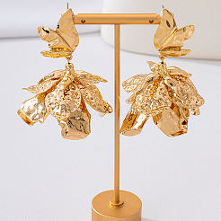 女性用合金スタッドダングルイヤリング  花  ゴールドカラー  80x40mm&nbsp;WG1F6B3-01