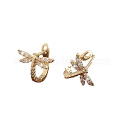 Boucles d'oreilles créoles libellule en laiton serties de micro-pavés de zirconiums cubiques pour femmes&nbsp;WG01AB9-01