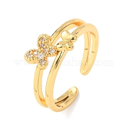 Offene Manschettenringe aus Messing mit Mikropavé und Zirkonia für Damen&nbsp;RJEW-F217-04G