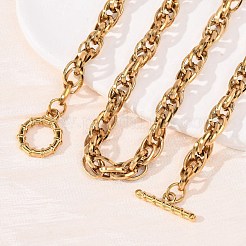 7mm 304ステンレススチールロープチェーンネックレス（留め具付き、男女兼用）  18KGP本金メッキ  19.88インチ（50.5cm）&nbsp;NJEW-P355-01B-G