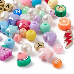 DIYジュエリー作りの発見キット  イミテーションパール＆ハート＆スター＆レター＆フルーツアクリル＆ポリマークレイビーズを含む  稲妻合金エナメルペンダント  ミックスカラー  347個/箱&nbsp;DIY-FS0002-83