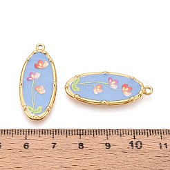 Ovaler Anhänger aus Edelstahl 304 im bedruckten Stil mit Blumenmuster&nbsp;STAS-T071-27C-G
